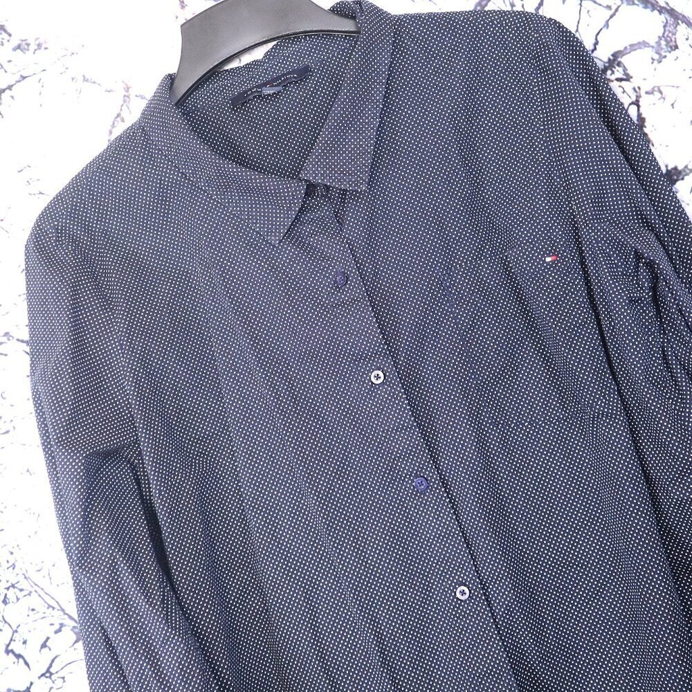 MICRODOT BUTTON DOWN XXL Tommy Hilfiger Navy Classic Y2K Preppy Office Work